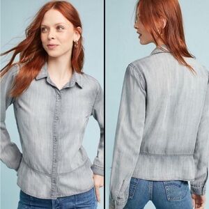 Cloth & Stone Anthropologie Peplum Take on the Classic Denim Button down Size S